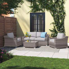 Load image into Gallery viewer, Outdoor Wicker Conversation Set With Cushions, All Weather

