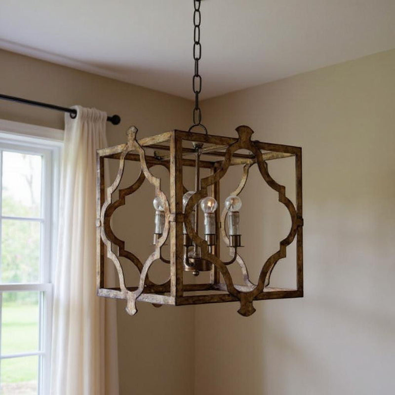 Square And Quatrefoil Metal Dimmable Chandelier - Antiqued Bronze