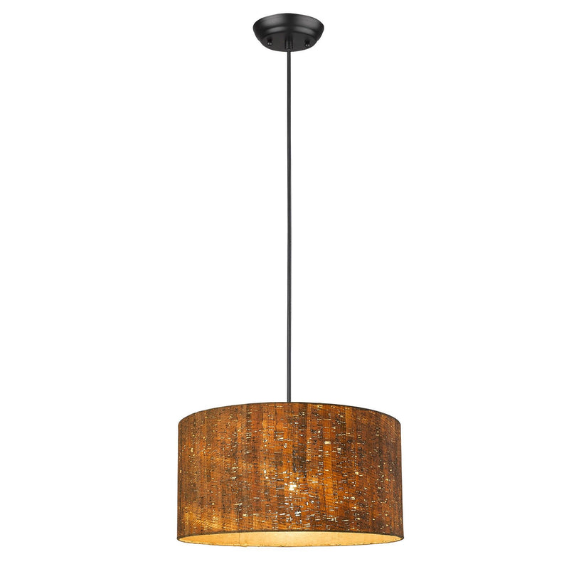 Cork Shade Modern One Light Hanging Pendent Lamp - Matte Black / Gold