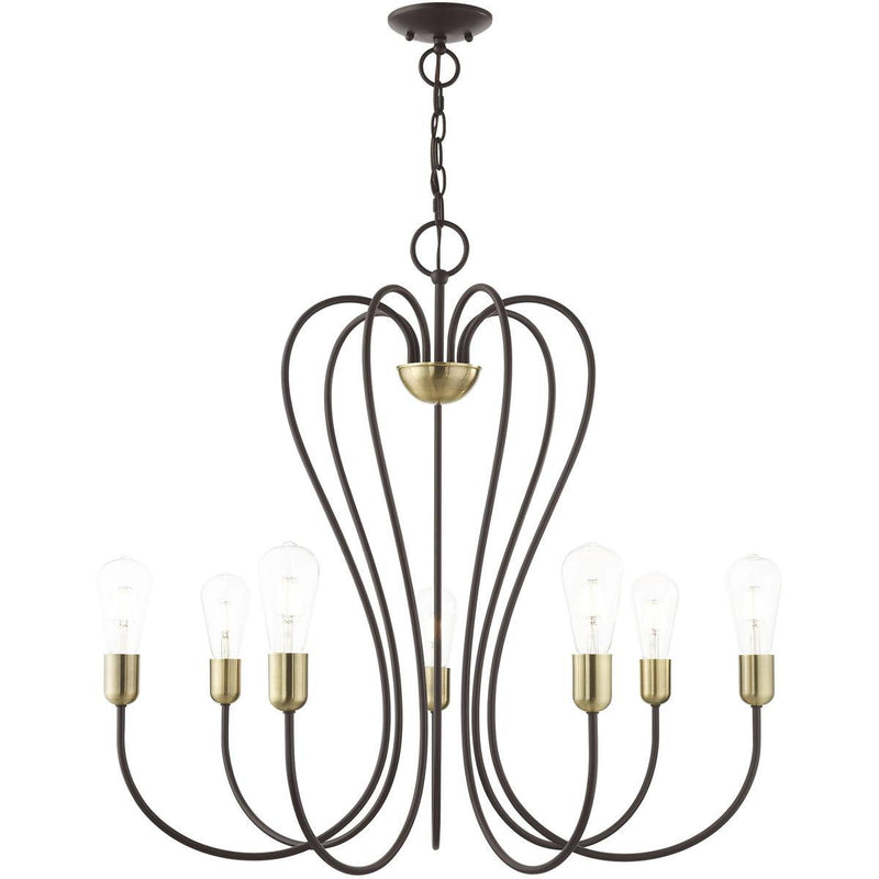 29" Seven Light Dimmable Chandelier With Shades - Bronze