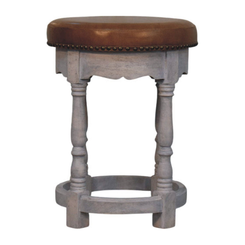 Leather Round Footstool (723459) - Brown