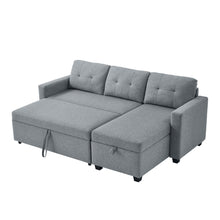 Load image into Gallery viewer, Upholstered Pull Out Sectional Sofa with Storage Chaise, Convertible Corner Couch, Light Grey
