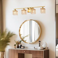 Load image into Gallery viewer, 4 Light Bathroom Light, Modern Vanity Lights With Crystal Shade, Vintage Light Fixture Bathroom Over Mirror Wall Lights For Kitchen Dinning Room Bedroom Hallway (Does Not Include Light Bulbs) - Gold
