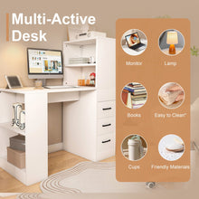 Load image into Gallery viewer, Modern Computer Desk With Built In Socket 3 Slide Drawers 4 Storage Levels - White
