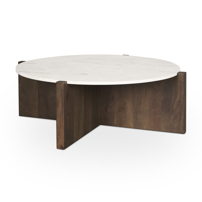 Round Coffee Table (727812) - White / Brown / Stone