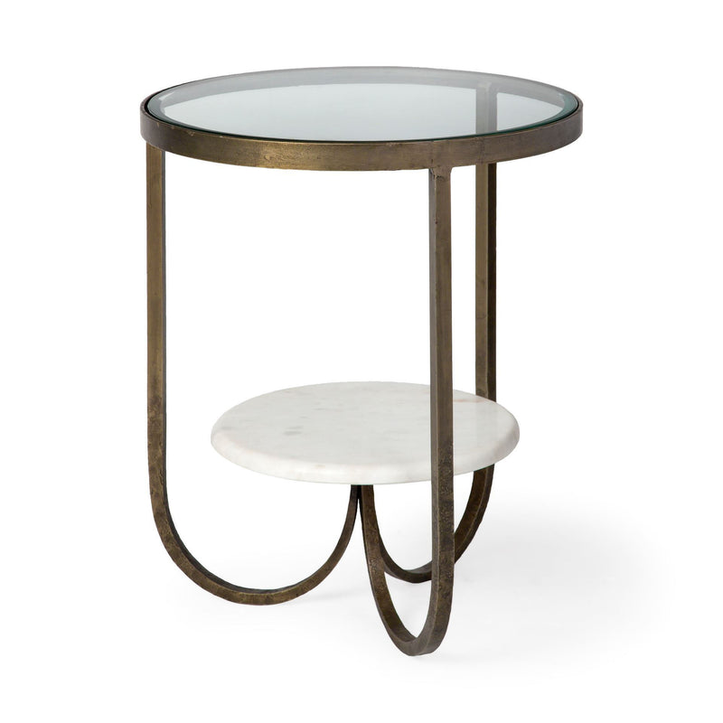 Glass Round End Table - Bronze / White