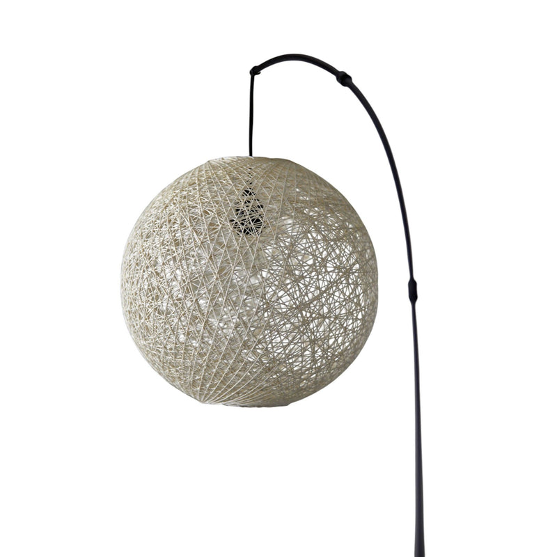 Arched Floor Lamp With Groovy Beige Abstract Wicker Globe Shade - Antiqued Bronze