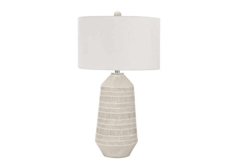 Ceramic Geometric Table Lamp With Cream Drum Shade - Ivory
