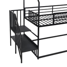 Load image into Gallery viewer, Twin Size Metal Bunk Bed House Bed with Slide and Staircase, Black
