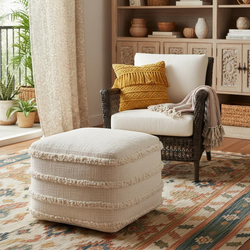 Cotton Square Ottoman - Cream