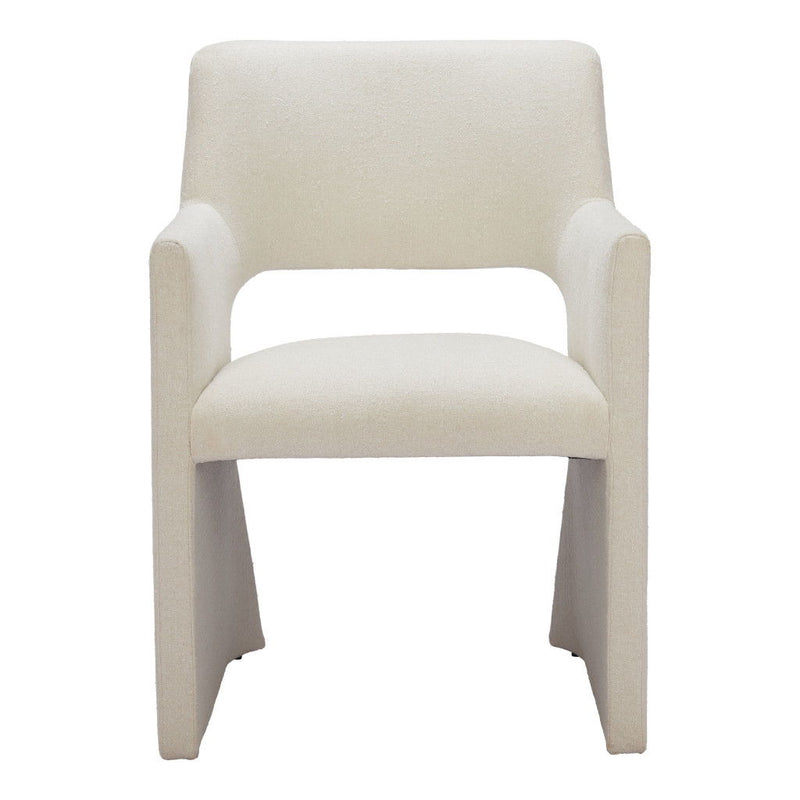 Upholstered Faux Linen Dining Arm Chair - White
