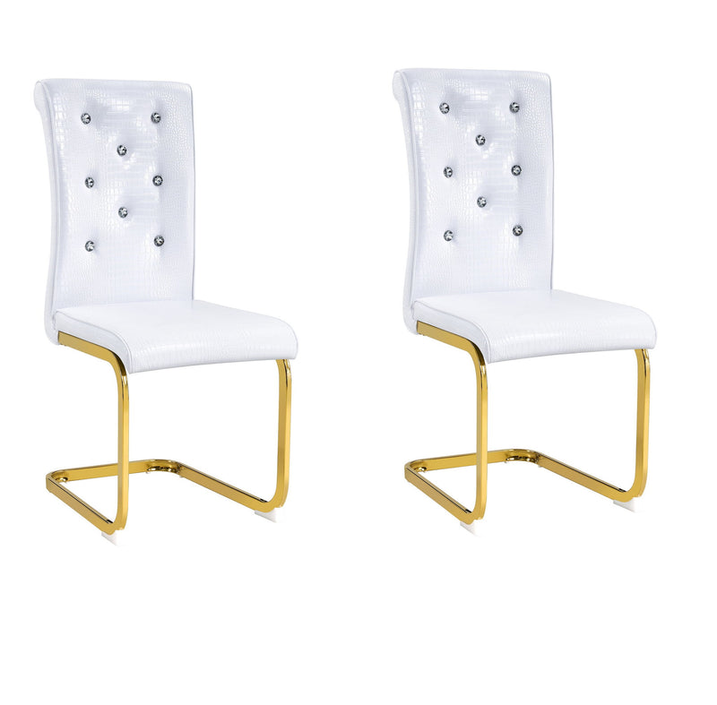 Faux Leather Metal Dining Side Chairs (Set of 2) - White / Gold
