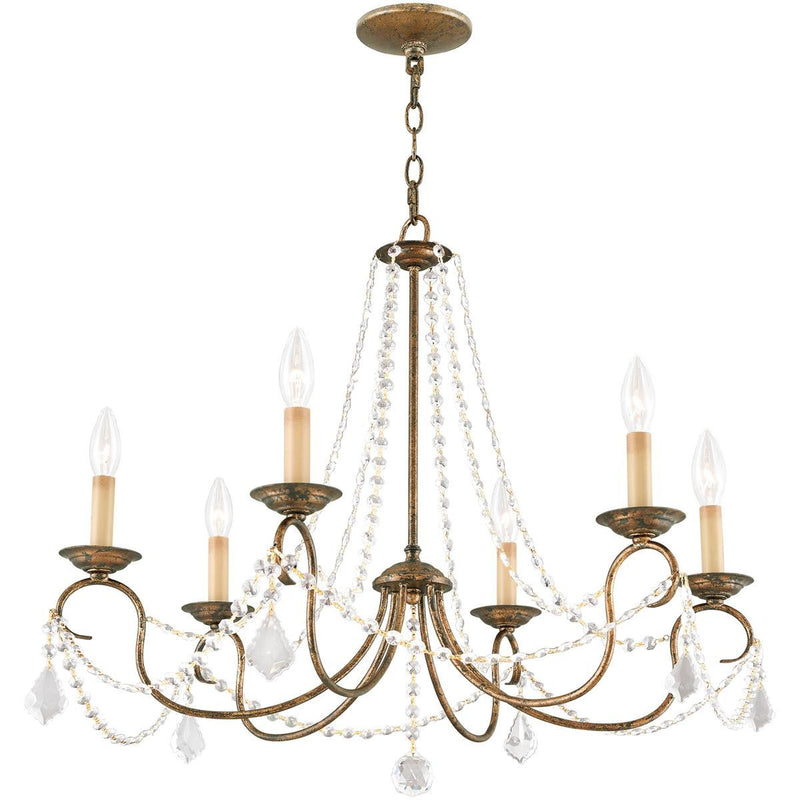 24" Six Light Dimmable Chandelier With Shades - Bronze