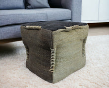 Load image into Gallery viewer, Jute Cube Pouf Ottoman - Black And Taupe
