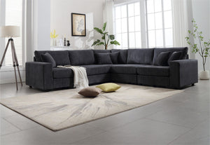 Oversized  Length117.2''*Width 117.2'' Modular Sectional Sofa Couches Set ,Corduroy Upholstered Deep Seat Comfy Sofa For Living Room,Dark Gray