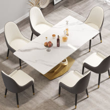 Load image into Gallery viewer, 70.84&quot; Modern Artificial Stone Panel Double-Ring Stainless Steel Metal Legs, Can Accommodate 6-8 People
