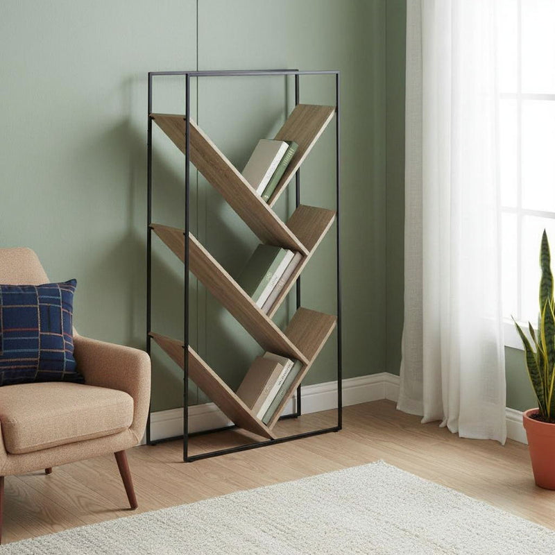 Five Tier Geometric Bookcase - Taupe