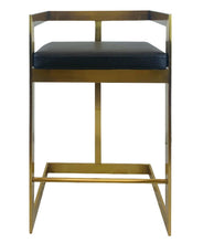 Load image into Gallery viewer, 26" Faux Leather And Stainless Steel Low Back Counter Height Bar Chair - Black And Gold
