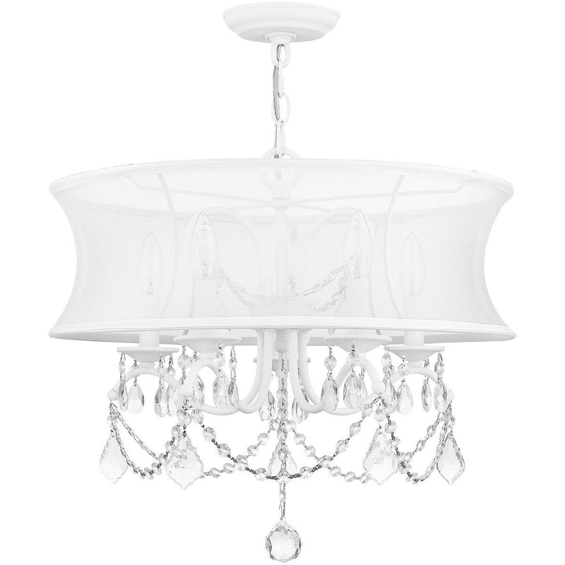 19" Five Light Dimmable Chandelier With Shades - White