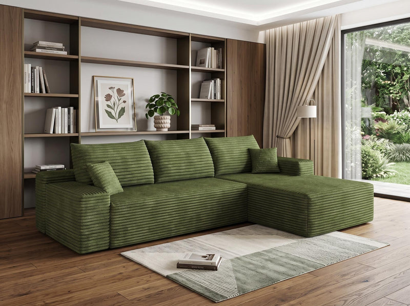 Corduroy Modular L Shaped Sofa And Chaise Sectional (762630) - Green