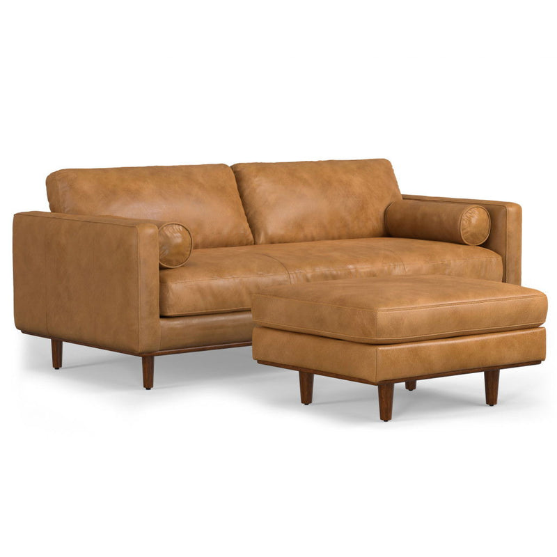 89" 2 Piece Living Room Set Sienna Leather Sofa With Ottoman With Brown Legs - Brown