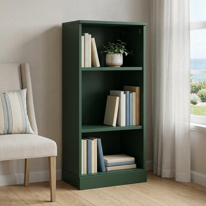 Solid Wood Adjustable Three Tier Library Bookcase - Green