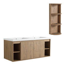 Load image into Gallery viewer, Modern 48" Wall Mounted Bathroom Vanity With Double Resin Sink And Storage Rack Soft Close Doors - Imitative Oak
