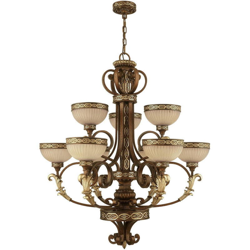 40" Nine Light Dimmable Chandelier With Shades - Bronze