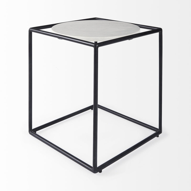 22" Marble Round End Table - Black