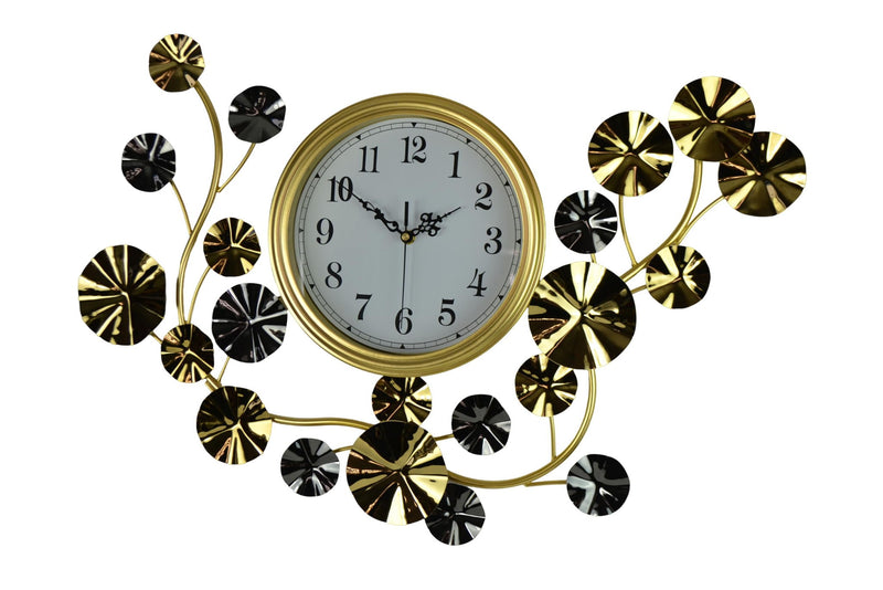 Silent Analog Floral Novelty Wall Clock (626362) - Gold / Silver / White