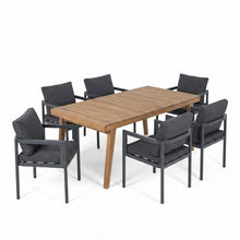Load image into Gallery viewer, 7 Piece Outdoor Patio Dining Set With Table &amp; Chairs With Cushions - Brown / Gray
