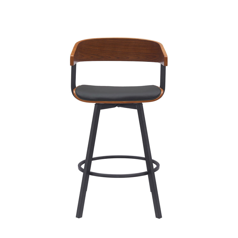 Faux Leather And Metal Swivel Low Back Counter Height Bar Chair - Black