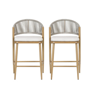 Outdoor 26" Counter Height Metal Frame Counter Stools With Scallop Shaped Backrest & Water Resistant Cushions
