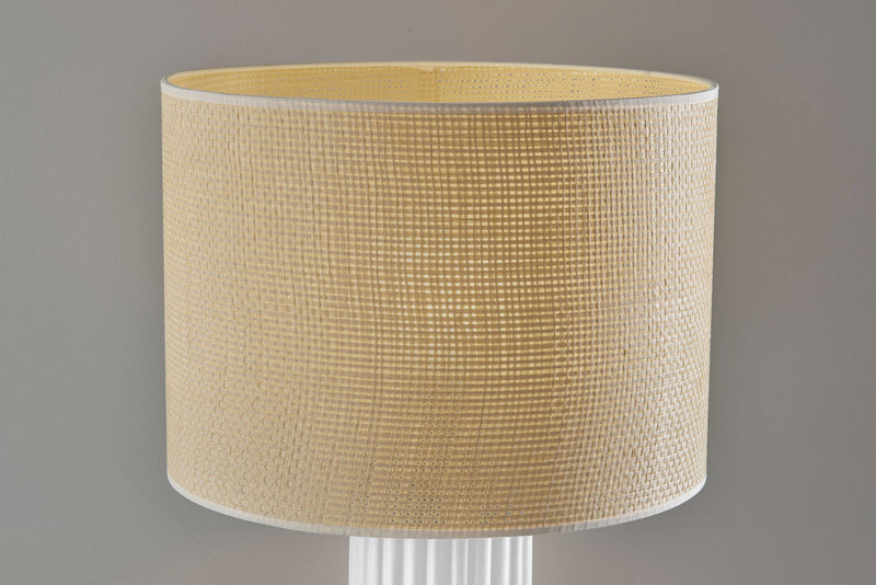 Ceramic Cylinder Table Lamp With Beige Drum Shade - White