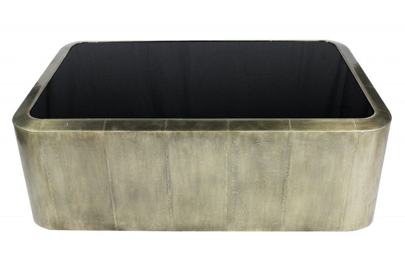 54" Glass And Metal Solid Coffee Table - Black And Silver