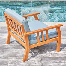 Load image into Gallery viewer, Kapalua Honey Nautical Curve Eucalyptus Wooden Outdoor Sofa Chair with Cushion
