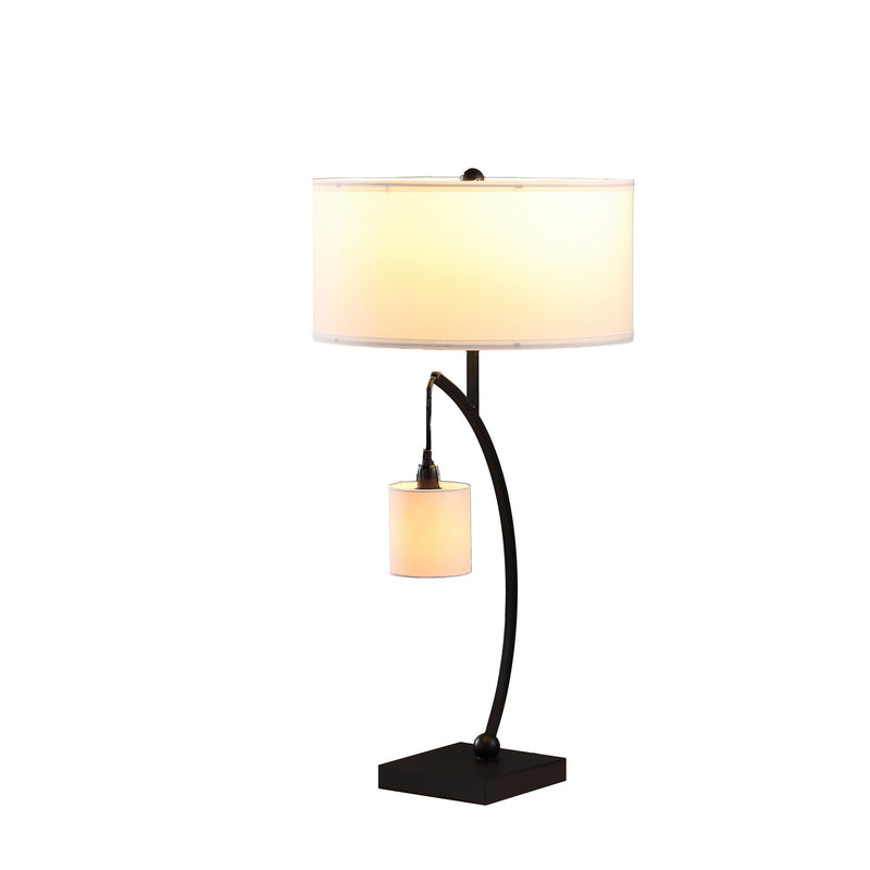 Metal Two Light Arched Table Lamp With White Drum Shade - Black