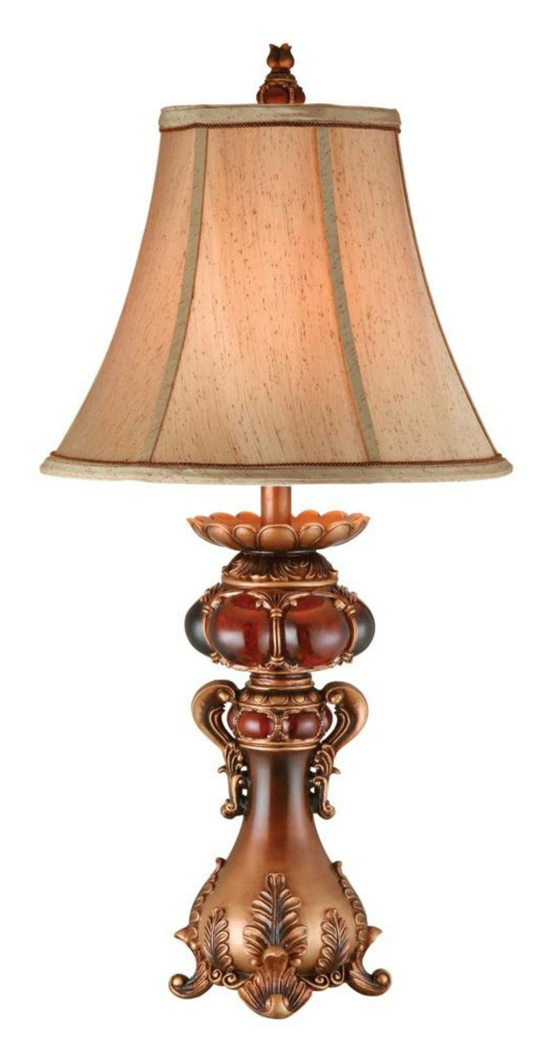Antique Inspired Table Lamp With Linen Lamp Shade - Brown