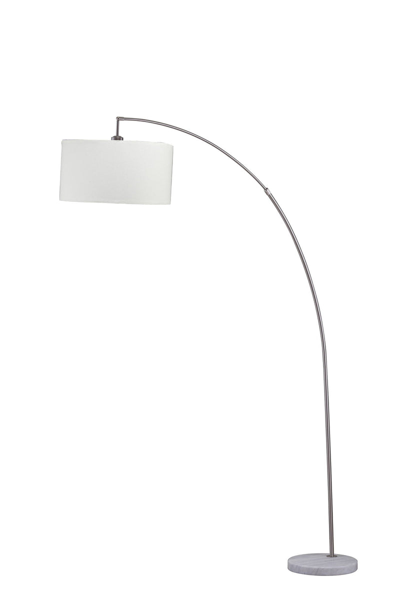 Arc Floor Lamp With White Drum Shade - White And Silver