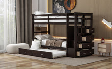 Load image into Gallery viewer, Twin Over Twin Bunk Bed with Trundle and Staircase,Espresso(OLD SKU:LT000068AAP)
