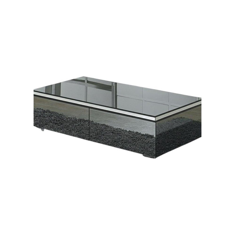 26" Glass Metal Mirrored Coffee Table With Two Drawers - Gray / Silver