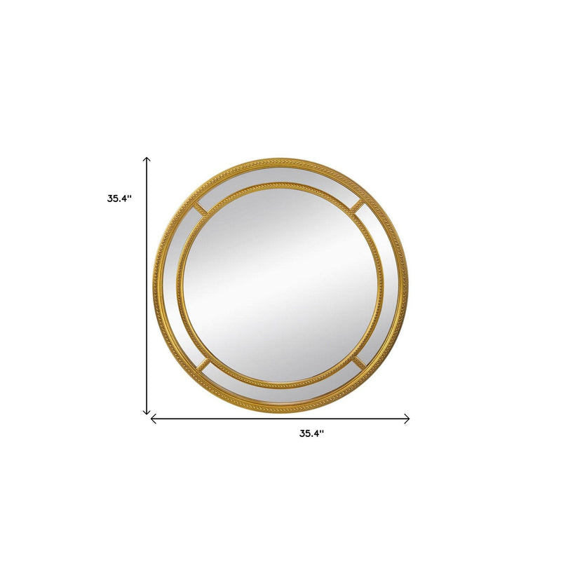 35" Geo Dot Round Double Frame Accent Mirror - Gold