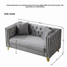 Load image into Gallery viewer, 2 Seater Deep Seat Sofa, Sofa With Button Nailhead, Square Arm Couches, Furniture For Living Room - Gray
