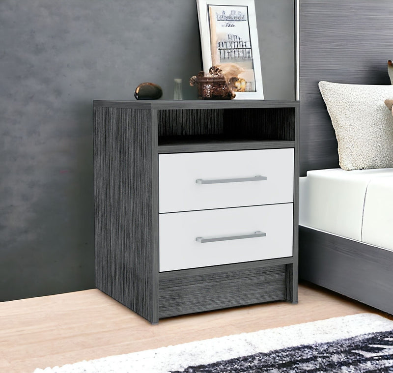 20" Two Drawer Faux Wood Nightstand - Dark Gray / White