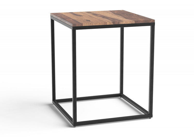 Solid Wood And Iron Square End Table - Black And Brown