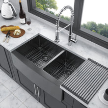 Load image into Gallery viewer, Double Bowl Farmhouse Sink, Stainless Steel Apron Front
