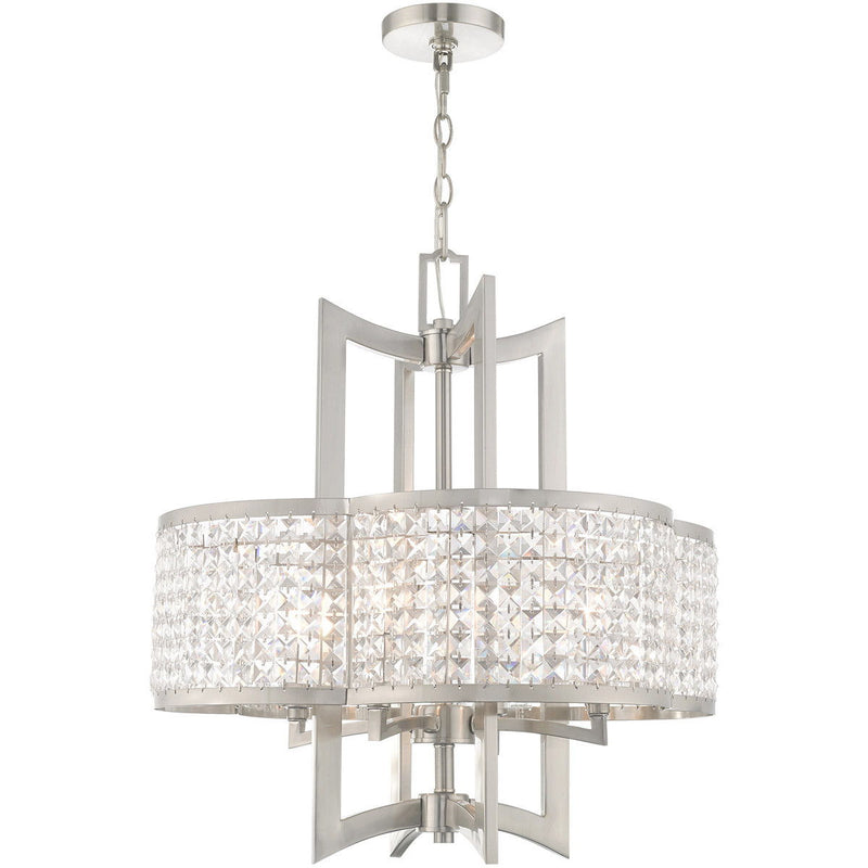 24" Four Light Dimmable Chandelier With Shades - Nickel