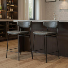 Load image into Gallery viewer, 30" Faux Leather And Steel Low Back Height Bar Chairs (Set of 2) - Black
