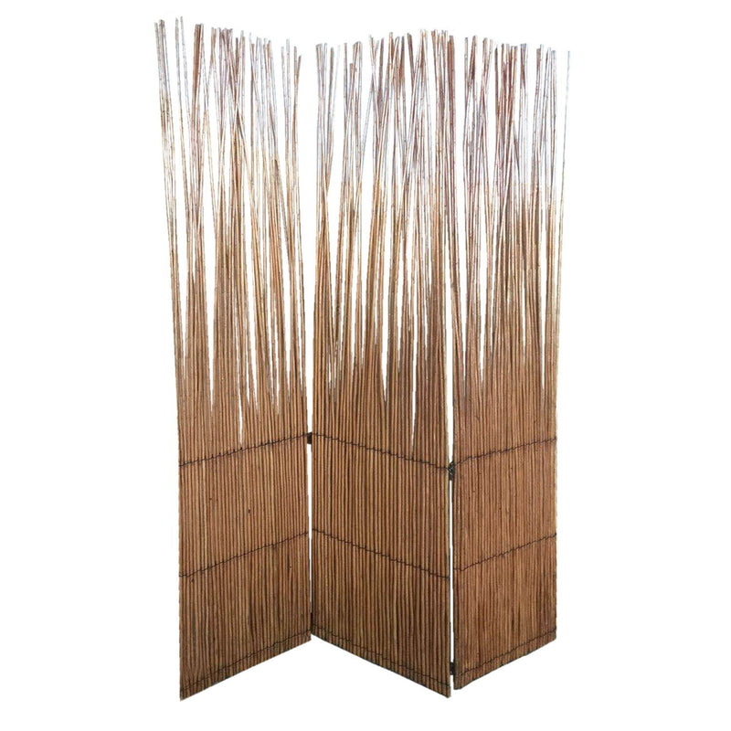 Wood And Metal Folding Three Panel Screen Room Divider - Brown
