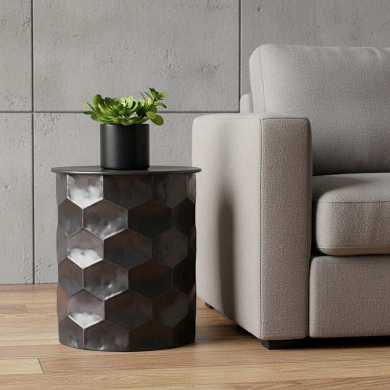 Antiqued Metal Round End Table - Bronze